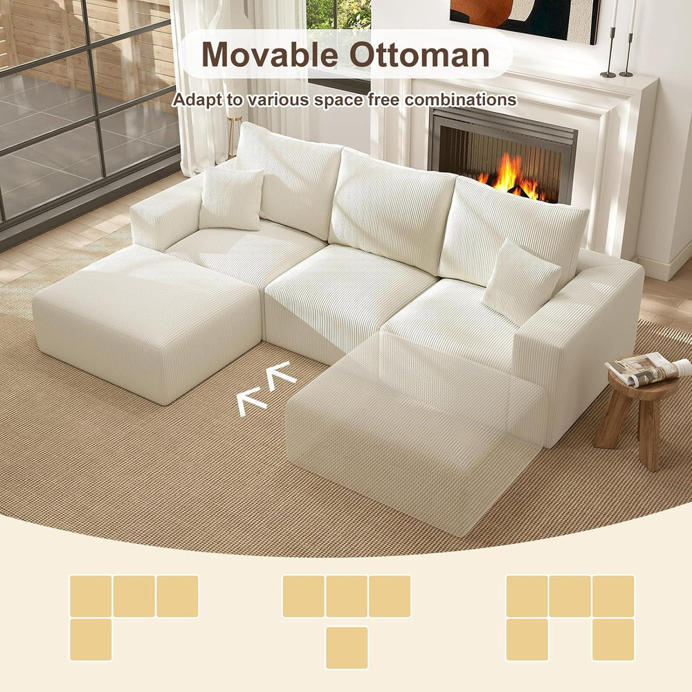 2 Square Cloud Footstool for Living Room, No Assembly Modular Corduroy Conver...