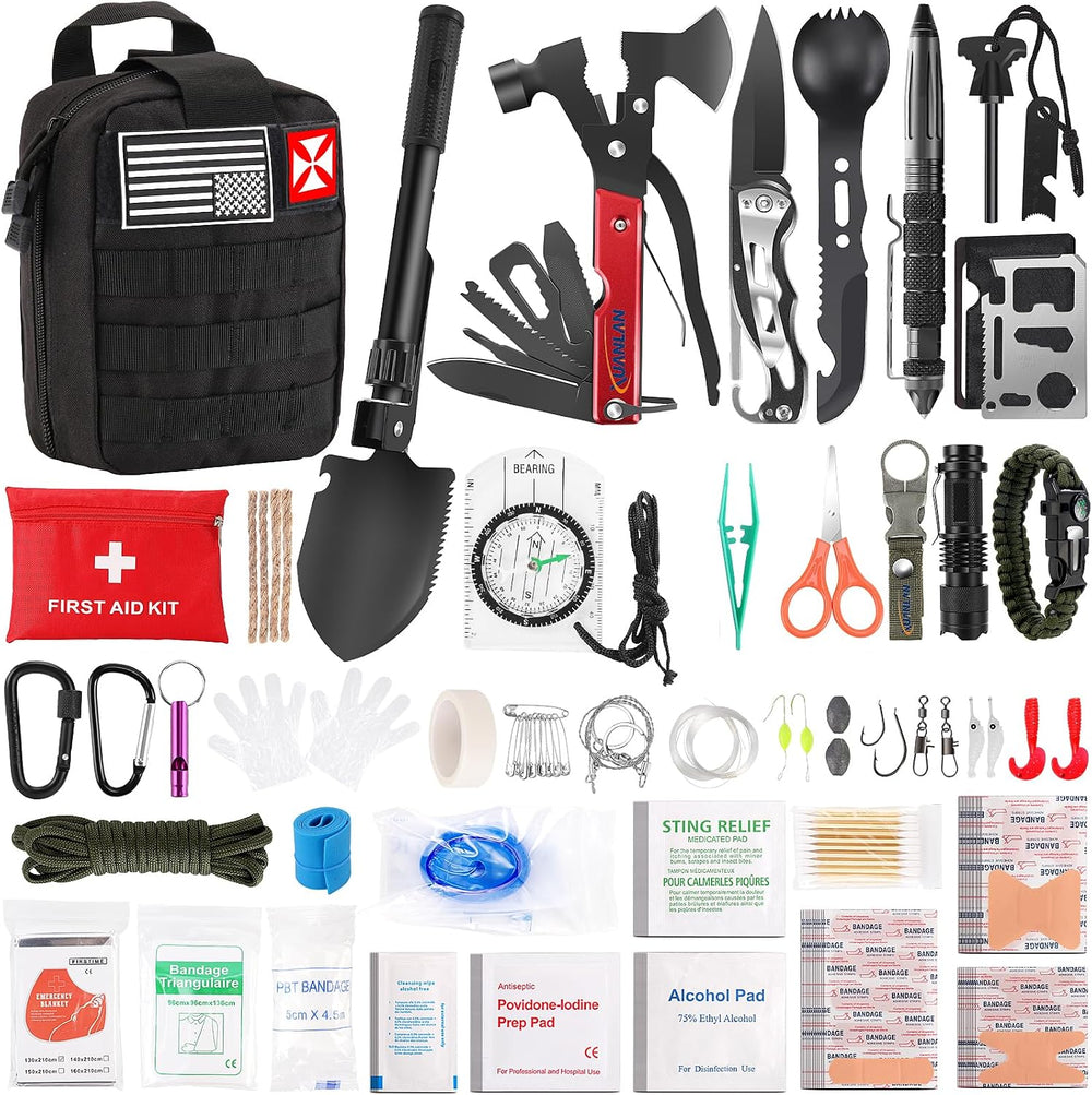 Survival First Aid Kit, 248PCS Survival Tools Camping Essentials Tactical Gea...