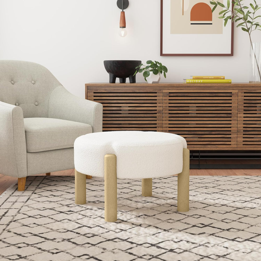 HomePop Luna 22" Round Ottoman - Cream Boucle