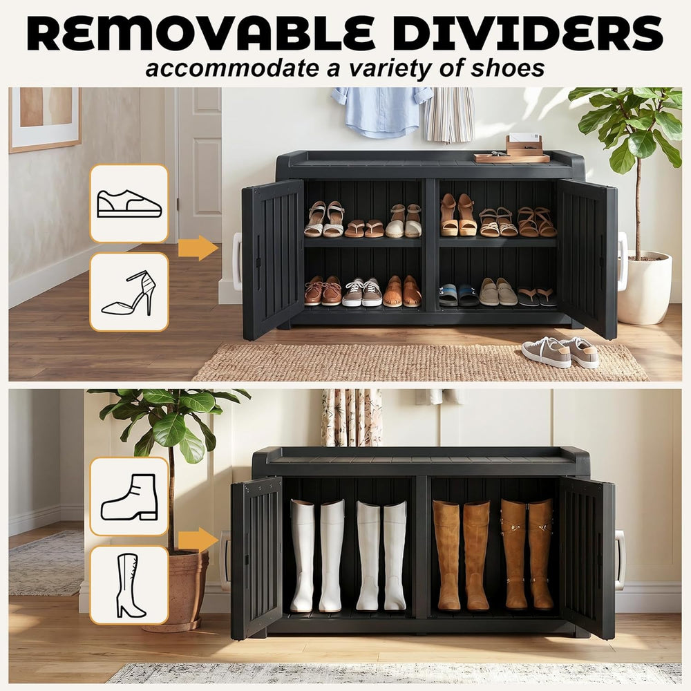 ROJIK Shoe Bench Waterproof UV-Resistant, 2-Tier Storage Cabinet for Outdoor ...