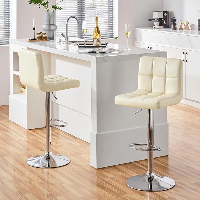 Yaheetech Bar Stools Set of 2, Adjustable PU Leather Swivel Barstools, Modern...