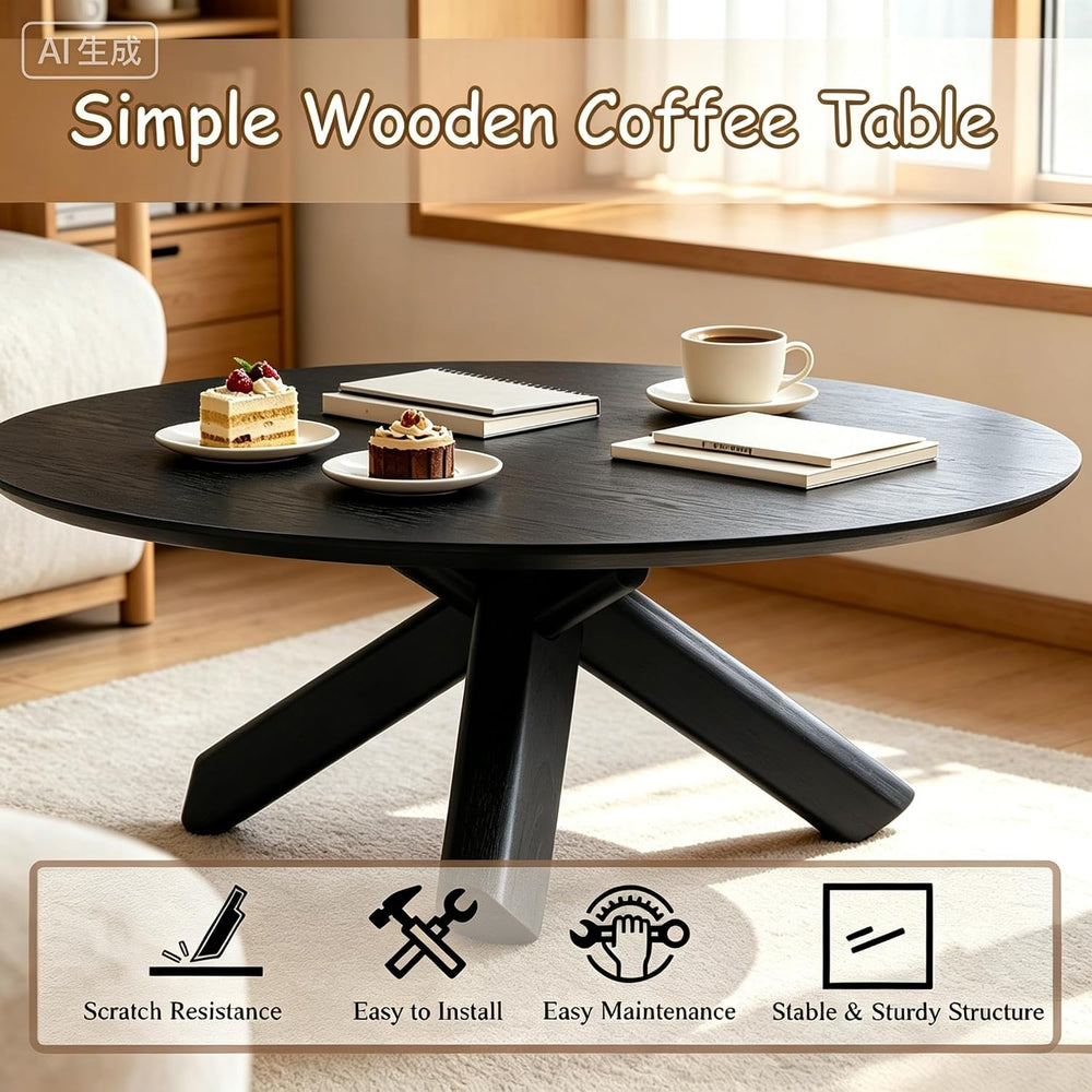 Need 40in Round Coffee Table for Living Room, Modern Natural Wood Center Tabl...