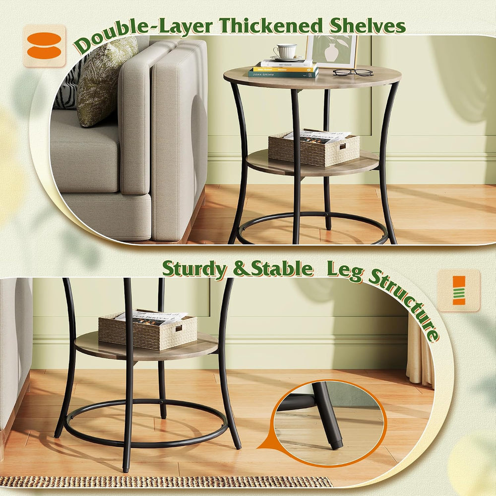 WLIVE Side Table, Round End Table with 2 Storage Shelves for Living Room, Bed...
