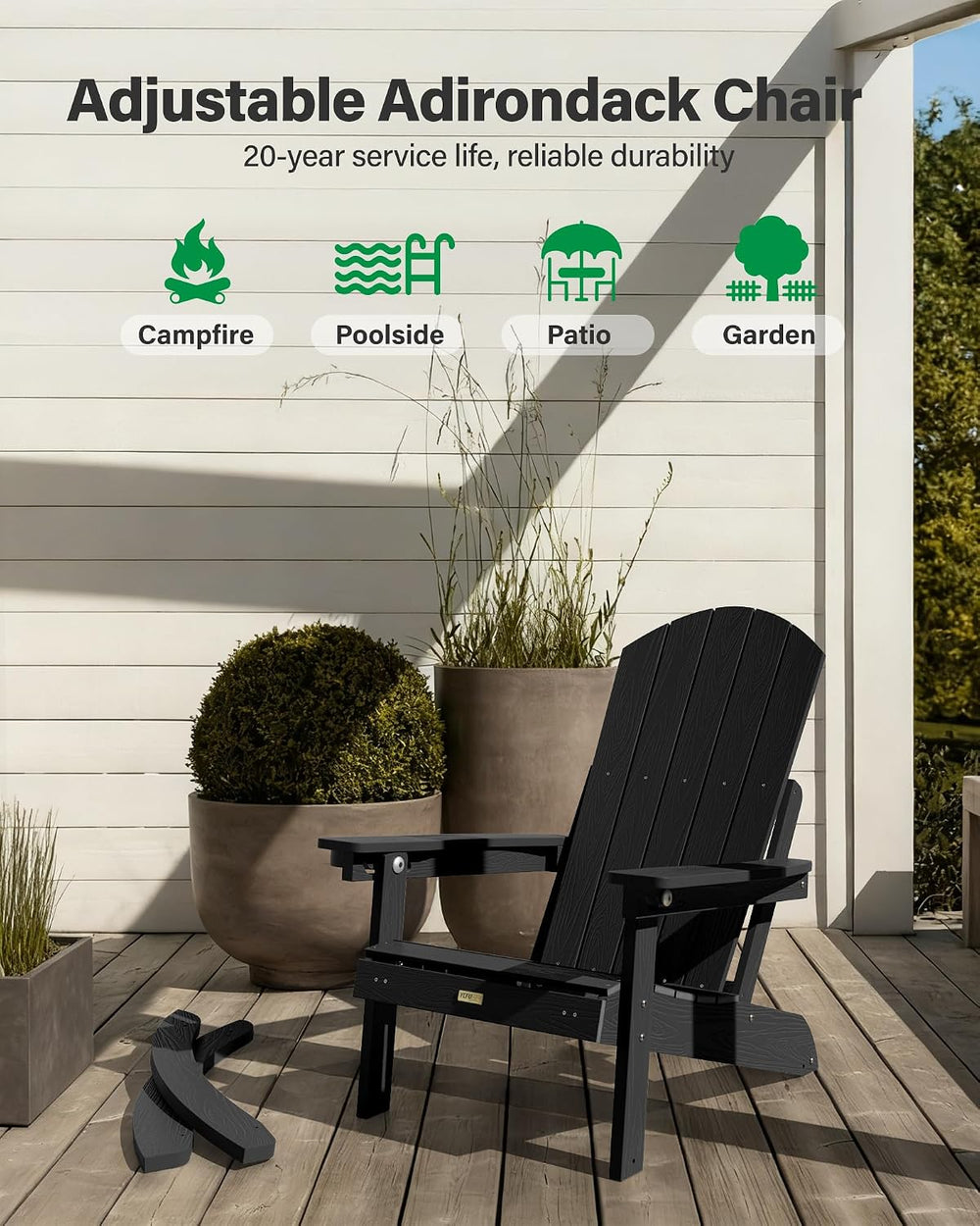 YEFU Adirondack Rocking Chairs Set of 2, with Footrest, 5-Level Adjustable