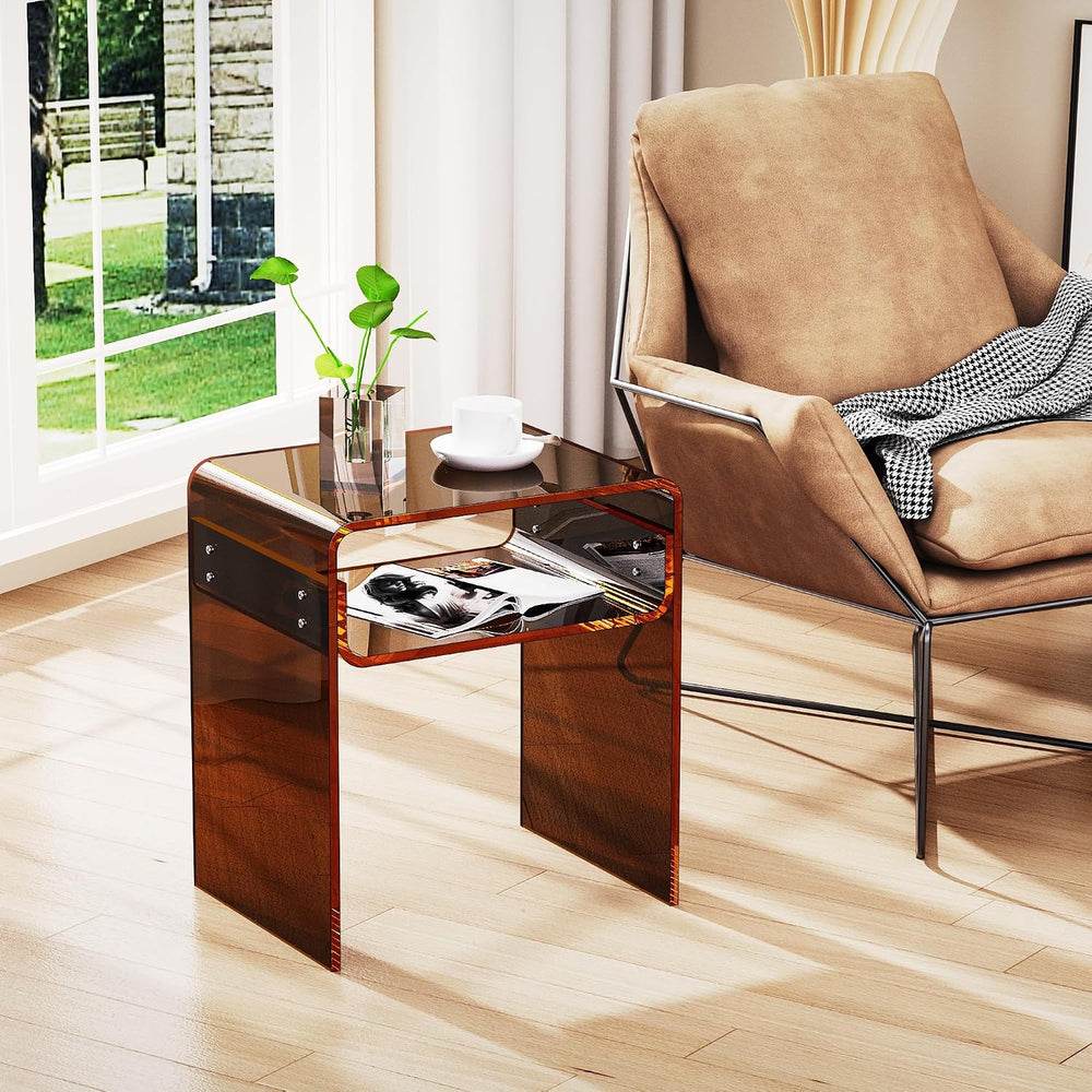 Clear Acrylic End Table 2-Tier Bedside Nightstand for Living Room Bedroom (1,...