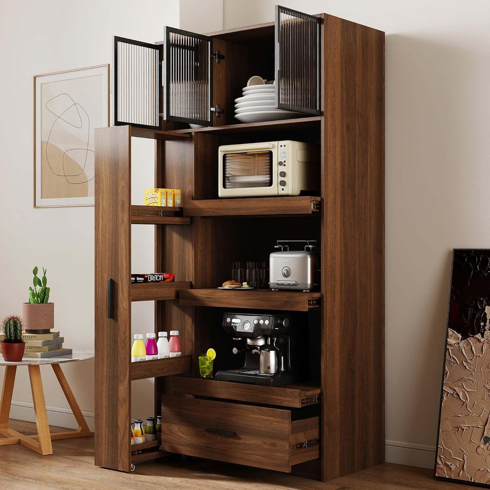 Pantry Cabinet with Doors, 71” Tall Kitchen Pantry Cabinet with Drawers &...