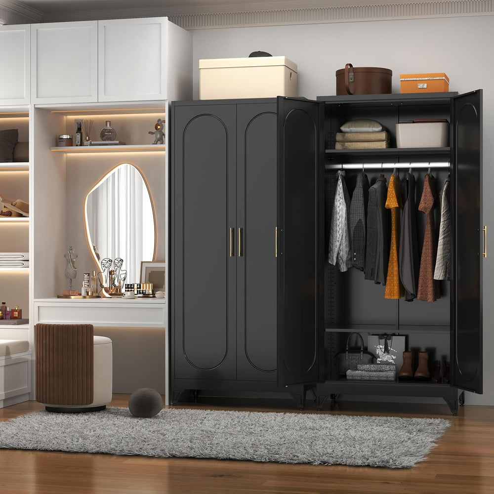 Polup 71" Black Metal Armoire Wardrobe Closet with 2 Doors and Shelves
