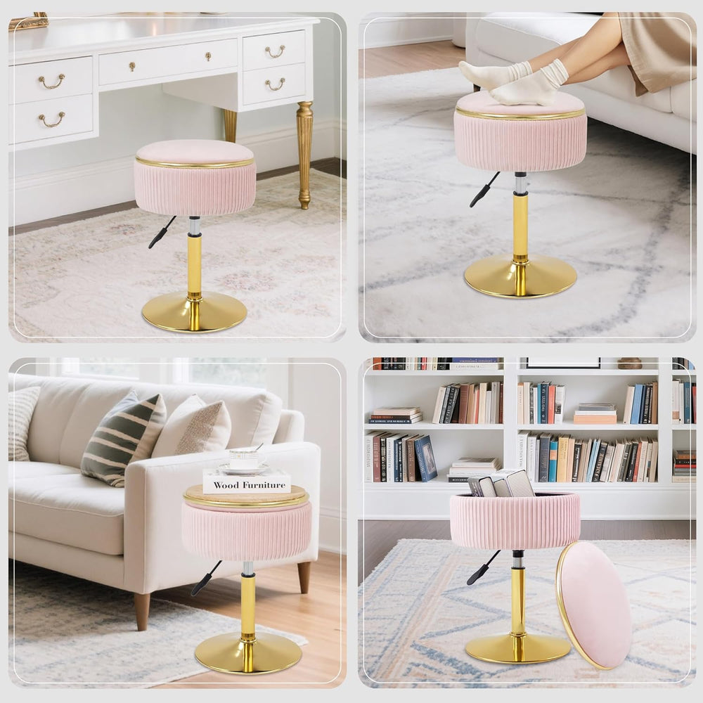 Adjustable Vanity Stool with Storage, 360° Swivel Makeup Stool Chair Small Ve...