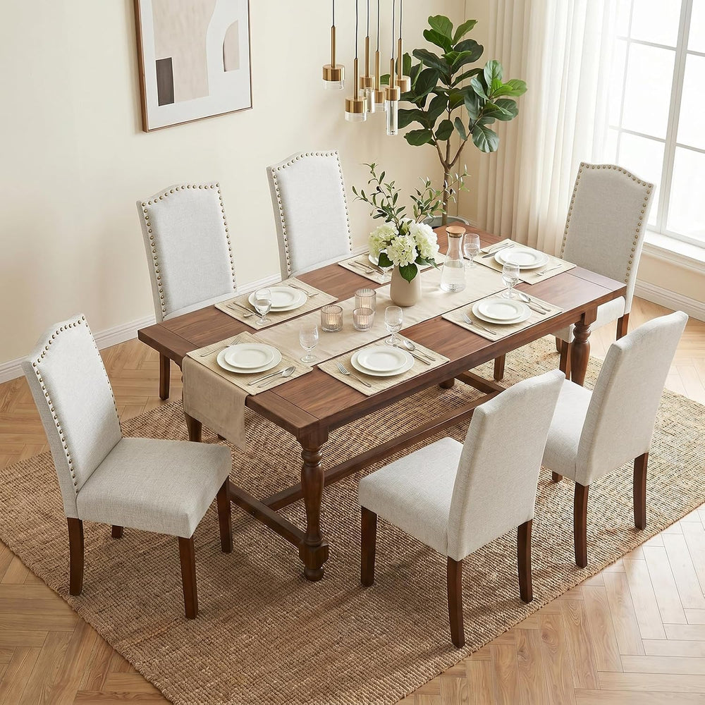 Upholstered Dining Chair Set of 6, Farmhouse Fabric Kitchen Chair | Modern, P...