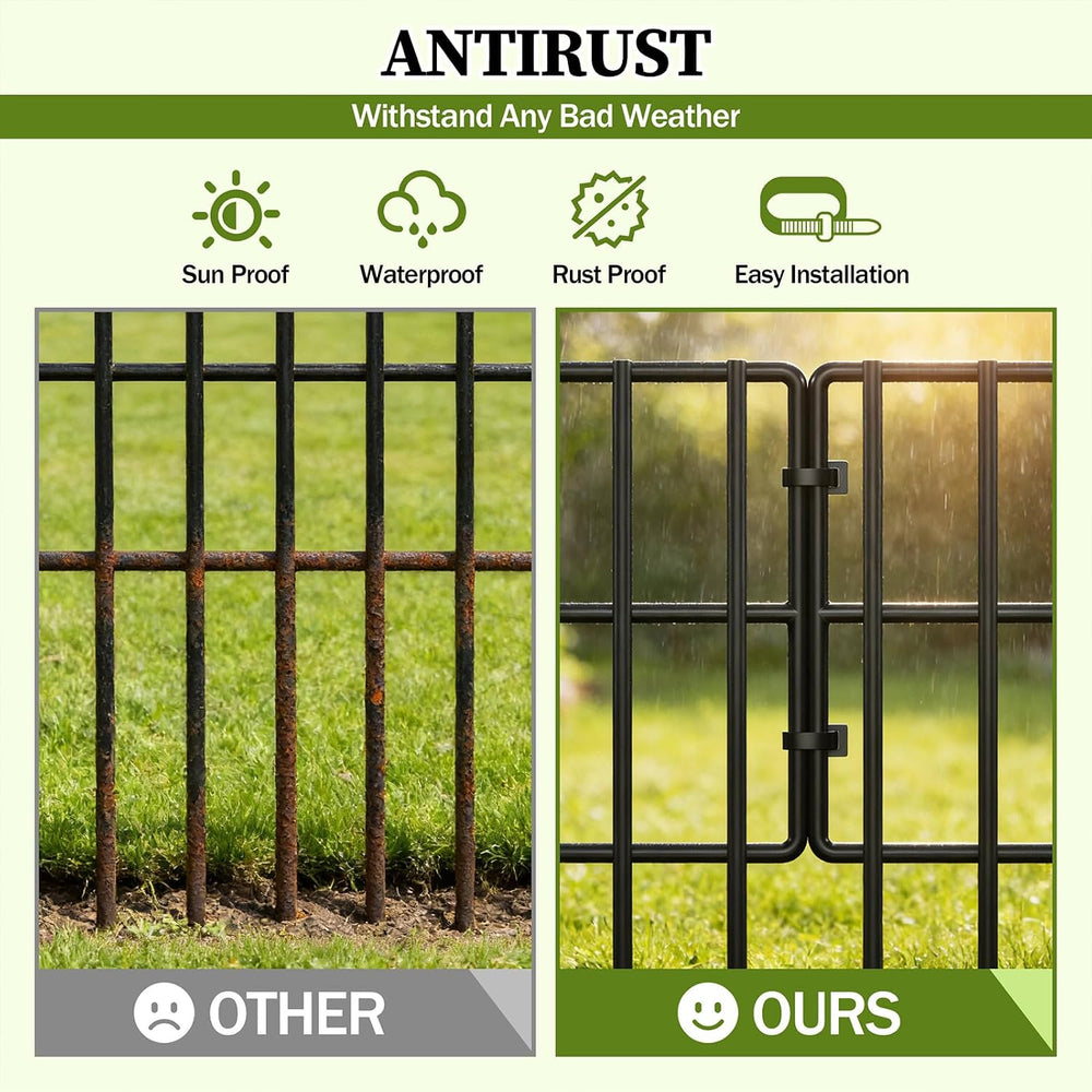 17in (H) x 27ft (L) Garden Fence Animal Barrier, 25 Panels Decorative Garden ...