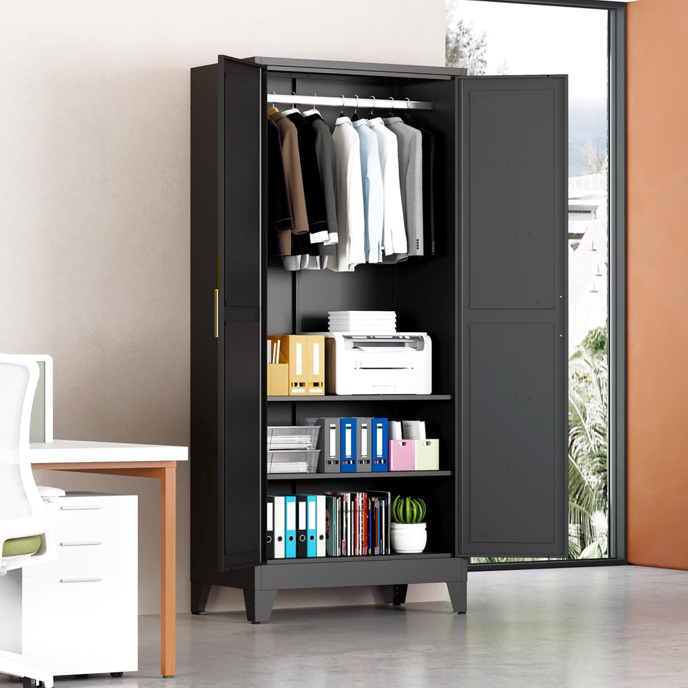 71" Armoire Wardrobe Closet, Metal Wardrobe Closet with Hanging Rod | Wa...