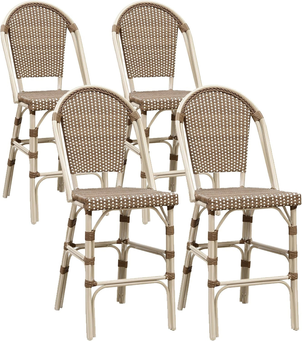 PURPLE LEAF French Counter Bar Stools 25" Set of 4 Easy Maintain, Brown