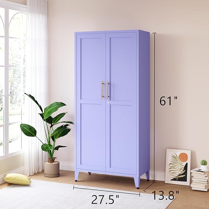 Purple Metal Storage Cabinet with Lock, 61" Tall 2-Door Lockable Organiz...