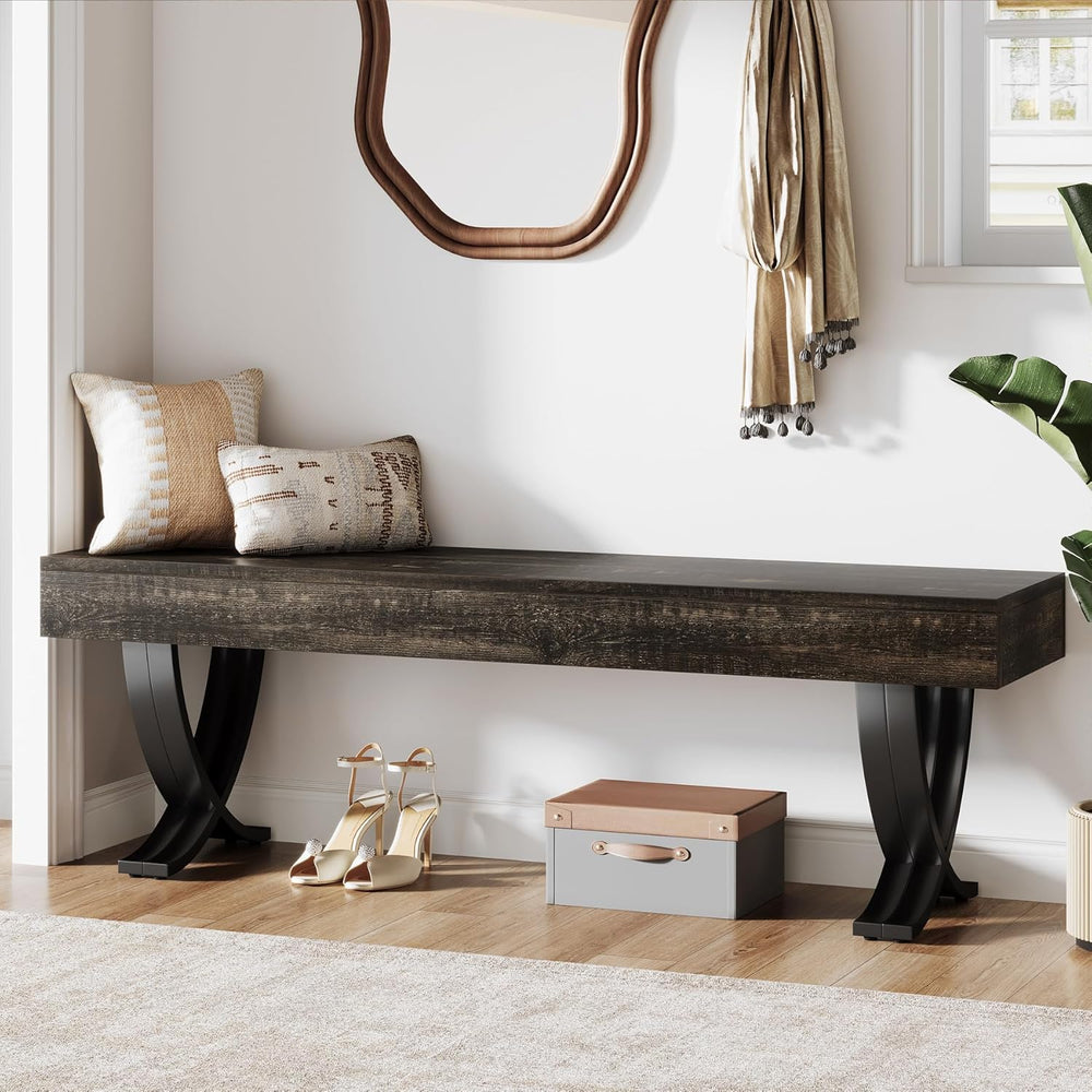 Tribesigns Entryway Shoe Bench, 55-Inch Wooden Shoe Bench with Metal X-Shaped...