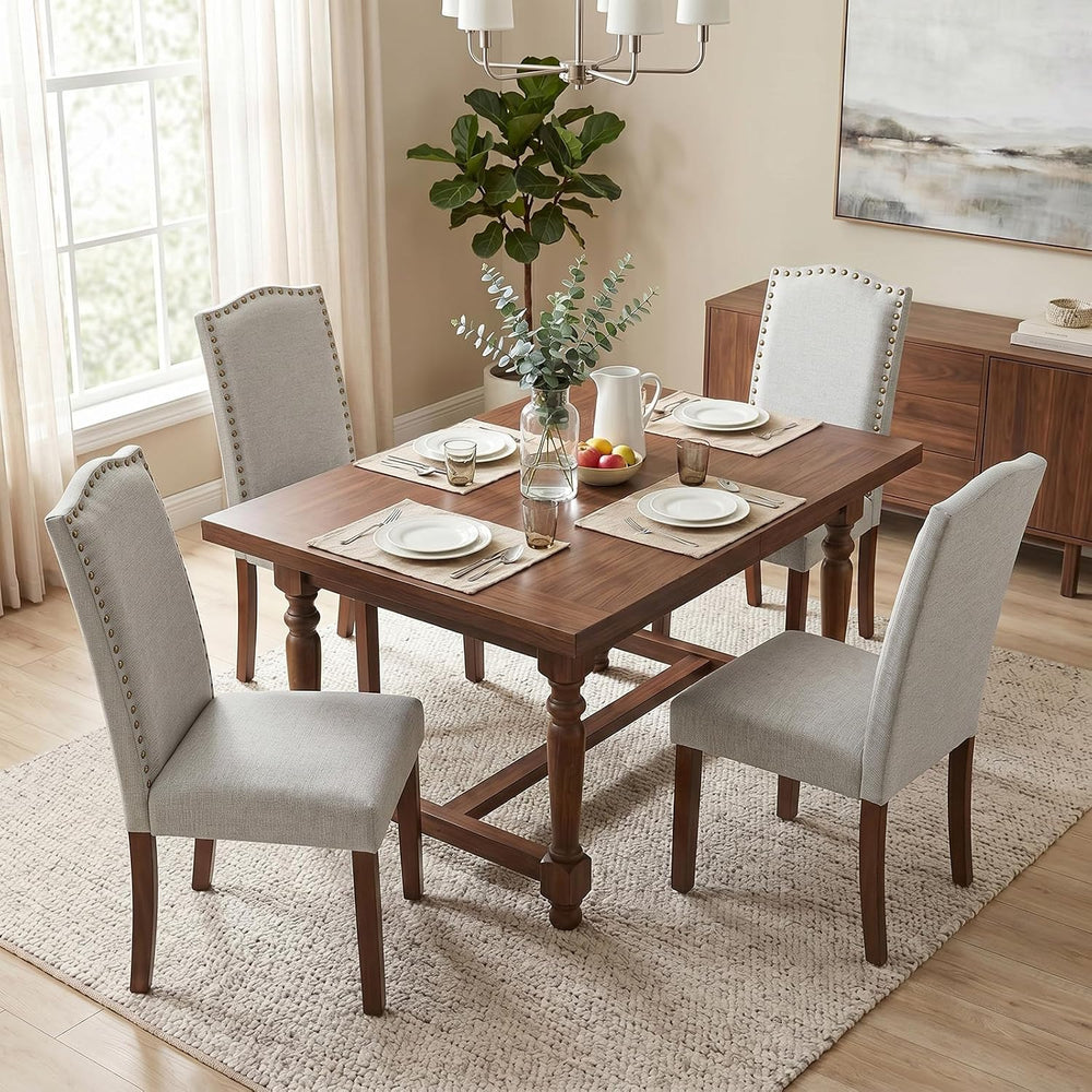 Upholstered Dining Chair Set of 4, Farmhouse Fabric Kitchen Chair | Modern, P...
