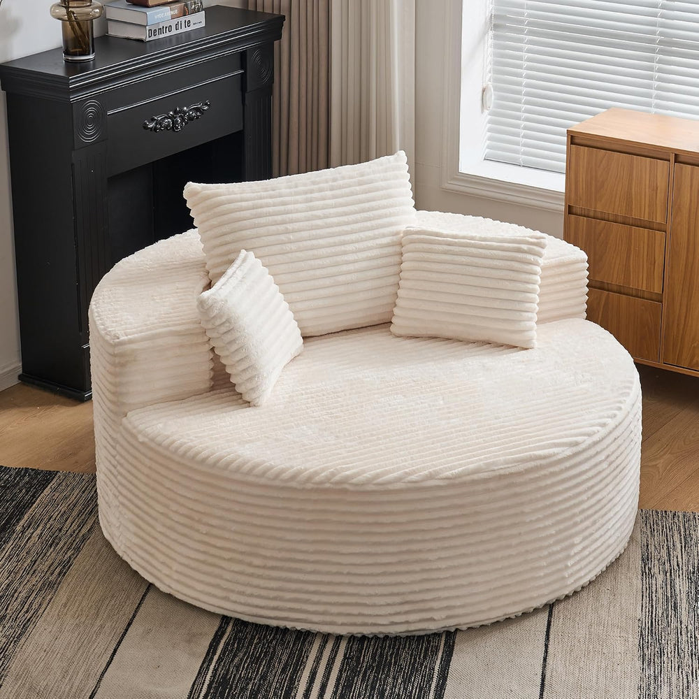 ClinQ 55" Oversized Round Chaise Lounge Chair Indoor, 2.5CM Corduroy Cha...