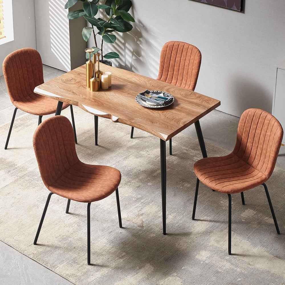 Set of 4 Dining Kitchen Mid-Century Modern Chairs with Metal Legs and PU Leat...