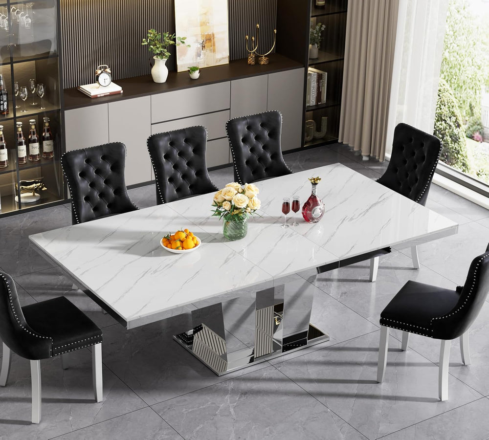 63"-94" Modern Extendable Dining Room Table for 6 8 10, Large White...