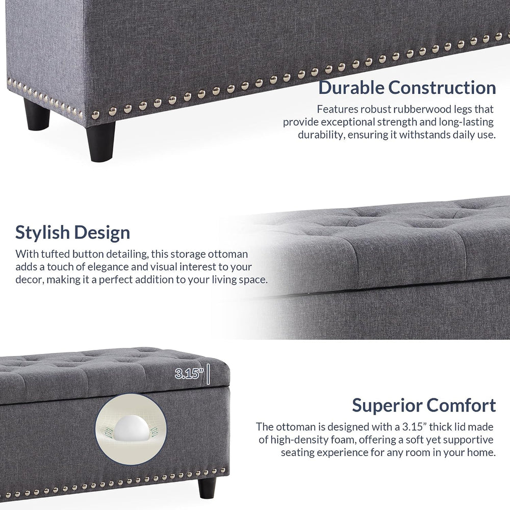 BELLEZE Storage Ottoman, Tufted Ottoman with Close Hinge, Foot Rest for Livin...