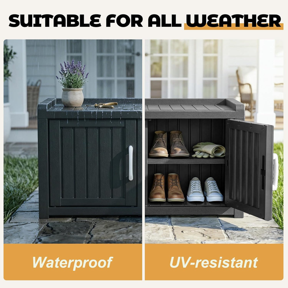 ROJIK Shoe Bench Waterproof UV-Resistant, 2-Tier Storage Cabinet for Outdoor ...