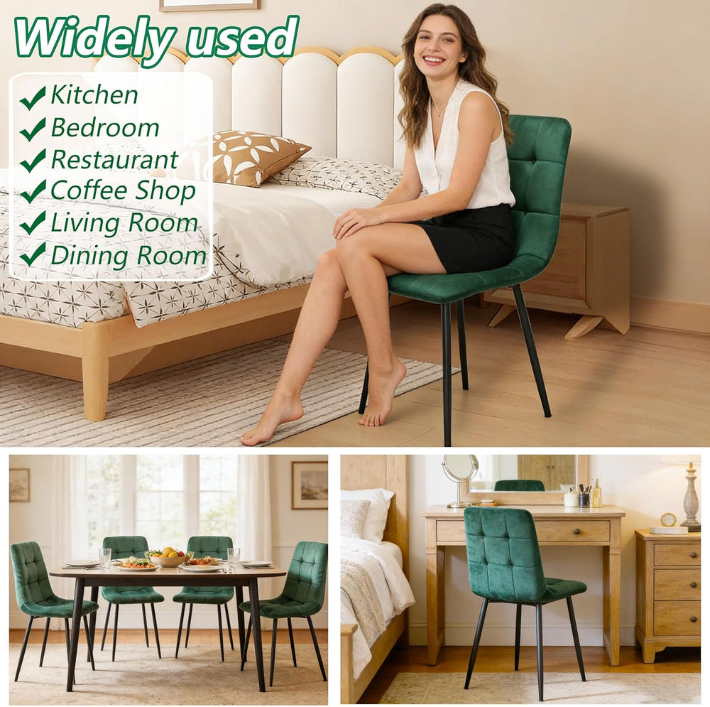 Velvet Dining Chairs Set of 4, Mid Century Upholstered Green Dining Room Chai...