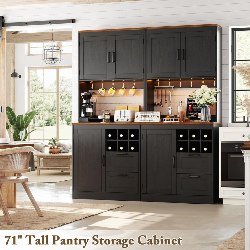 Unikito 72" Tall Kitchen Pantry Cabinet with LED Light & Power Outle...