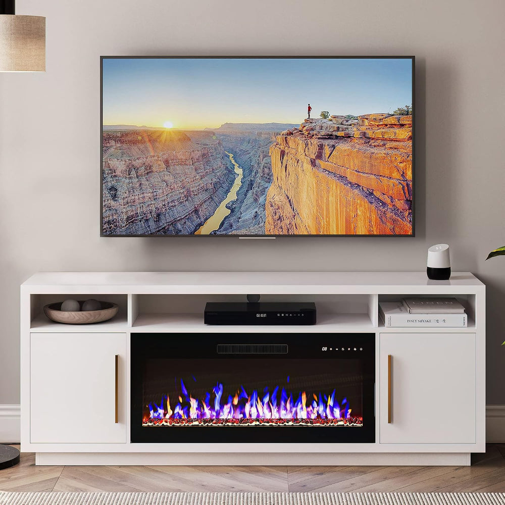 BELLEZE 70" Fireplace TV Stand for TVs Up to 80", LED Light Enterta...