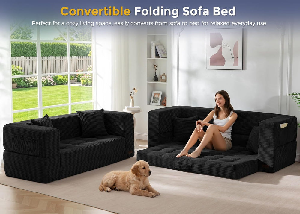MAXYOYO Folding Sofa Bed, Convertible Loveseat Couch with Pillow | 3-Seat Fol...