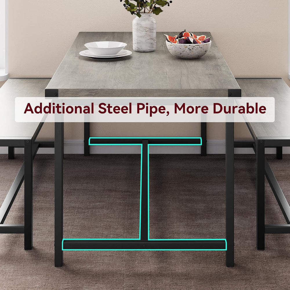 Dining Table Set for 4 with 2 Benches, 3-Piece Kitchen Table Set, Space-Savin...