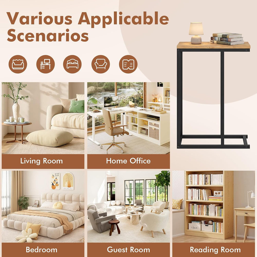 Giantex C-Shaped End Table, Set of 2 Small Sofa Couch Side Table that Slide U...