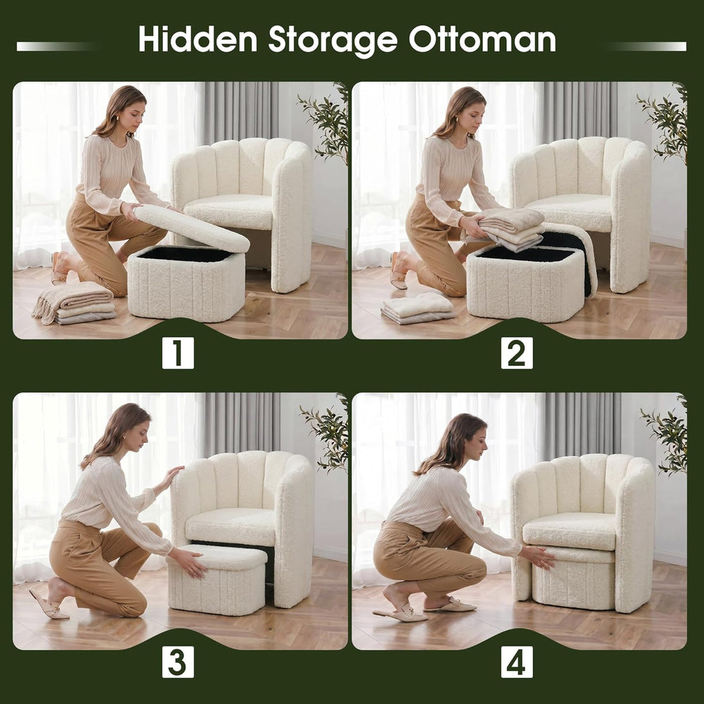 Homkdom Barrel Accent Chair with Storage Ottoman, Teddy Fleece Shell Back, Er...