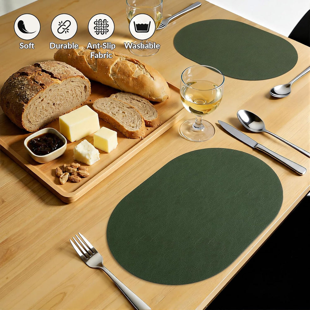 Heat Resistant Oval Placemats Set of 6 Non-Slip, Forest Green