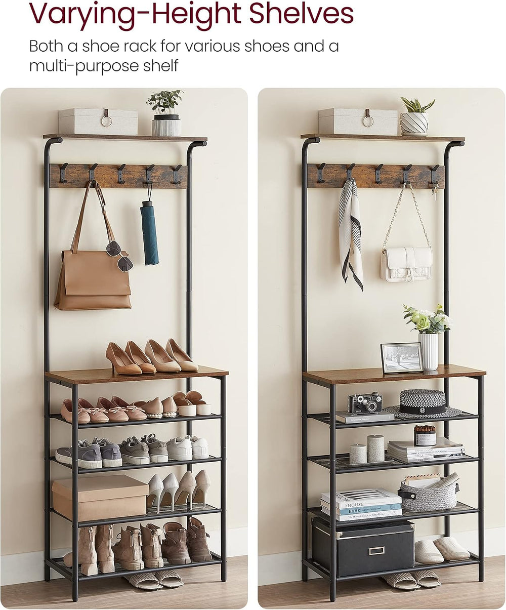 VASAGLE Hall Tree with Shoe Bench, 5-Tier Shoe Rack, 5 Dual Hooks