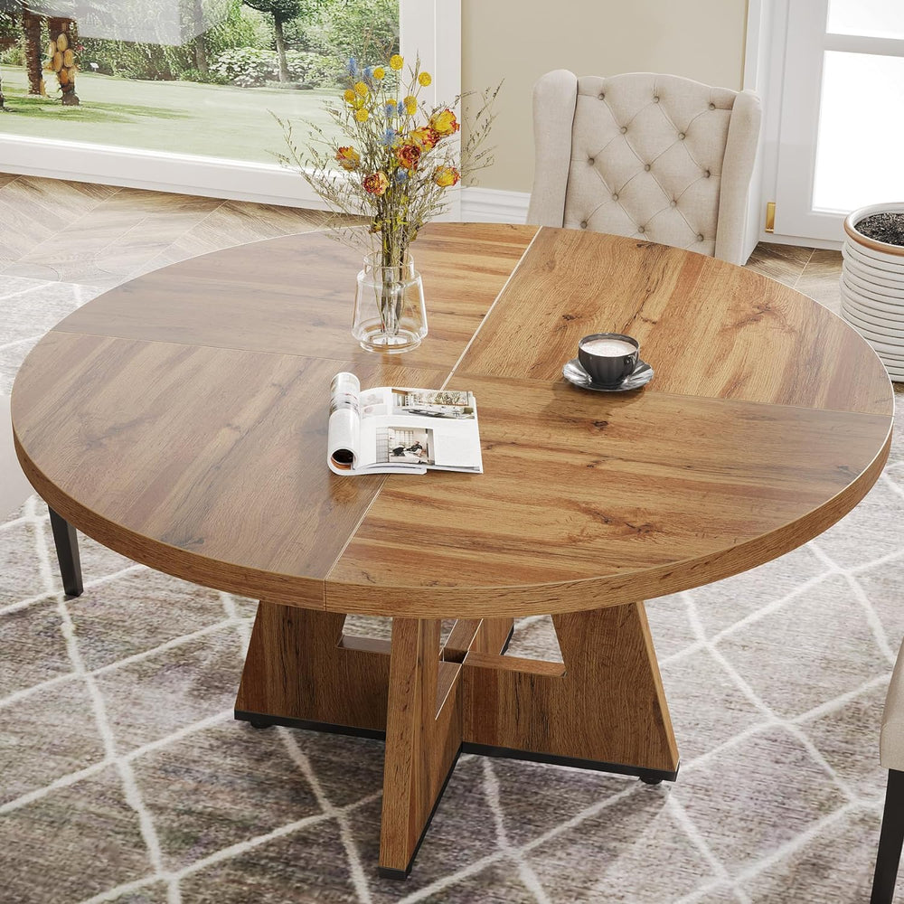 Tribesigns Farmhouse Dining Table, 47 Inch Round Dinner Table for 4, Rustic R...