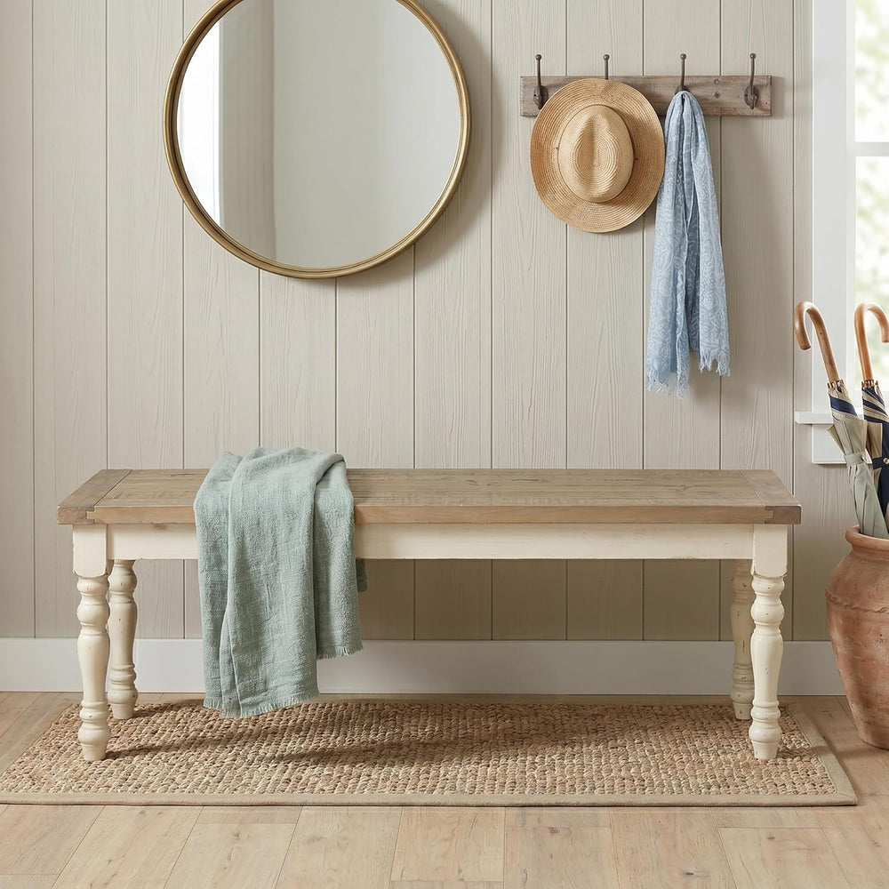 Roundhill Furniture Prato Two-Tone Distressed Oak Wood Dining Bench, Antique ...