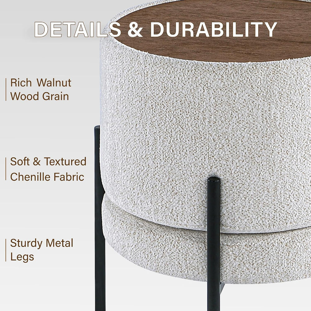 Get Set Style Multifunctional Ottoman with Side Table, Soft Round Footrest St...