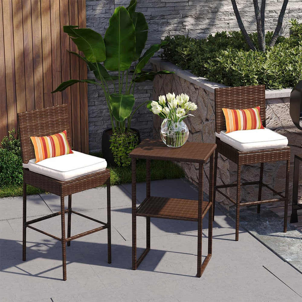 Sundale Outdoor Wicker Bar Stool Set of 2, 29 Inch Seat Height Patio Stool