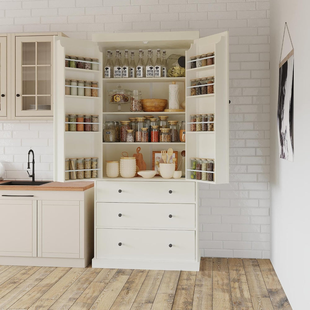 Farmhouse Kitchen Pantry,Extra Large Kitchen Pantry Cabinet, Freestanding Tal...