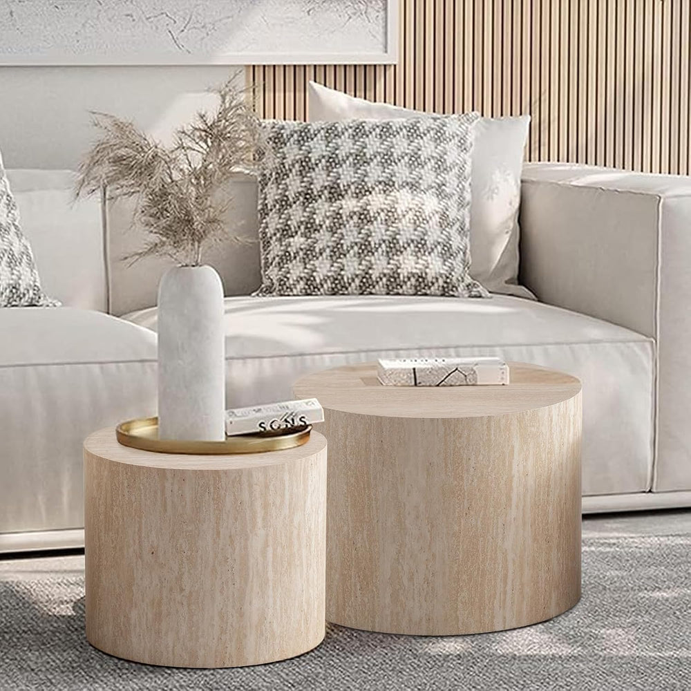 Modern Nesting Coffee Table Set of 2 Round Coffee Tables with Non-Slip Feet, ...