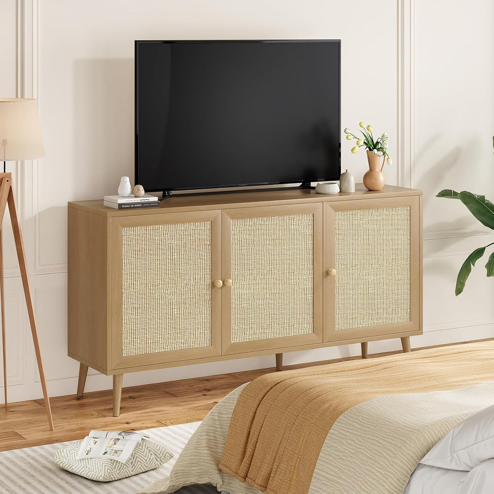 Farini 59.1" Buffet Cabinet with 3 Rattan Doors,Kitchen Sideboard for Di...