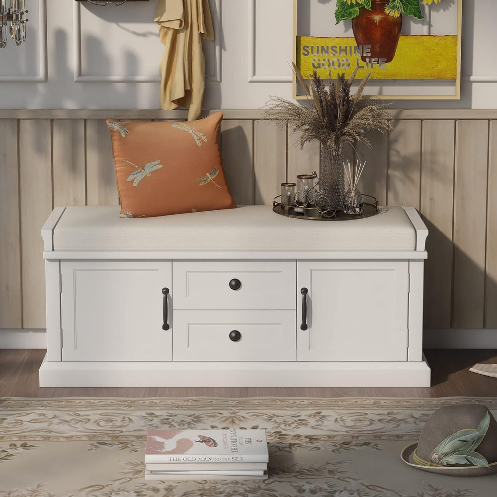 GDFStudio Jasd 42.50" Storage Bench with 2 Drawers and 2 Cabinets, Shoe ...