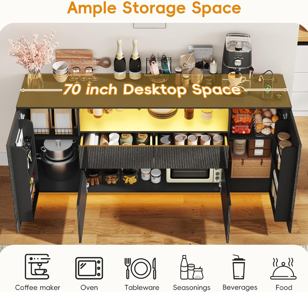 70 Inch Sideboard Buffet Cabinet with Storage, Kitchen Buffet Storage Cabinet...