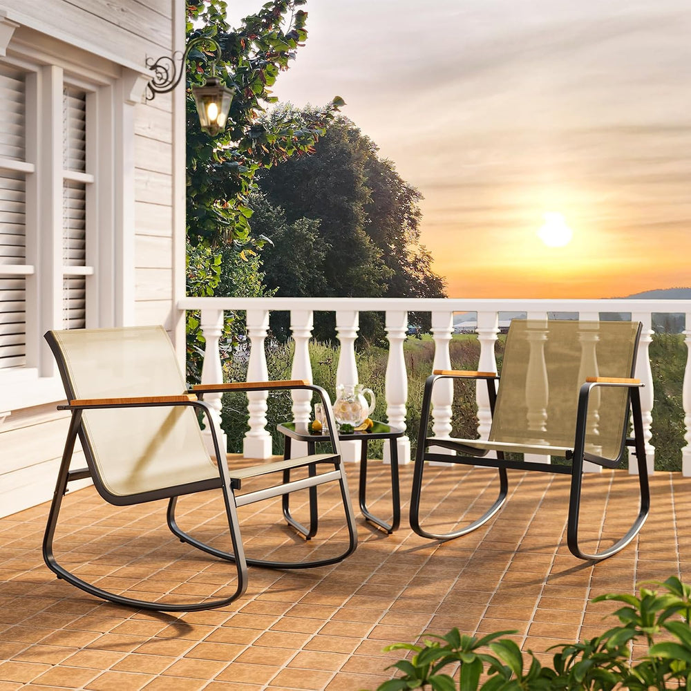 Ahomly 3-Piece Outdoor Rocking Bistro Set, Patio Set Textilene, Brown