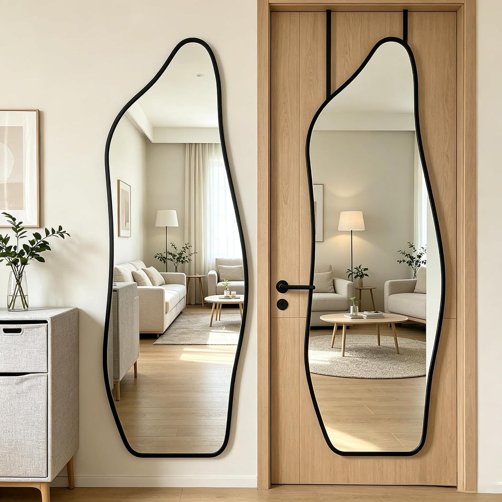 16" x 48" Irregular Dolphin Full Length Over Door Mirror Black