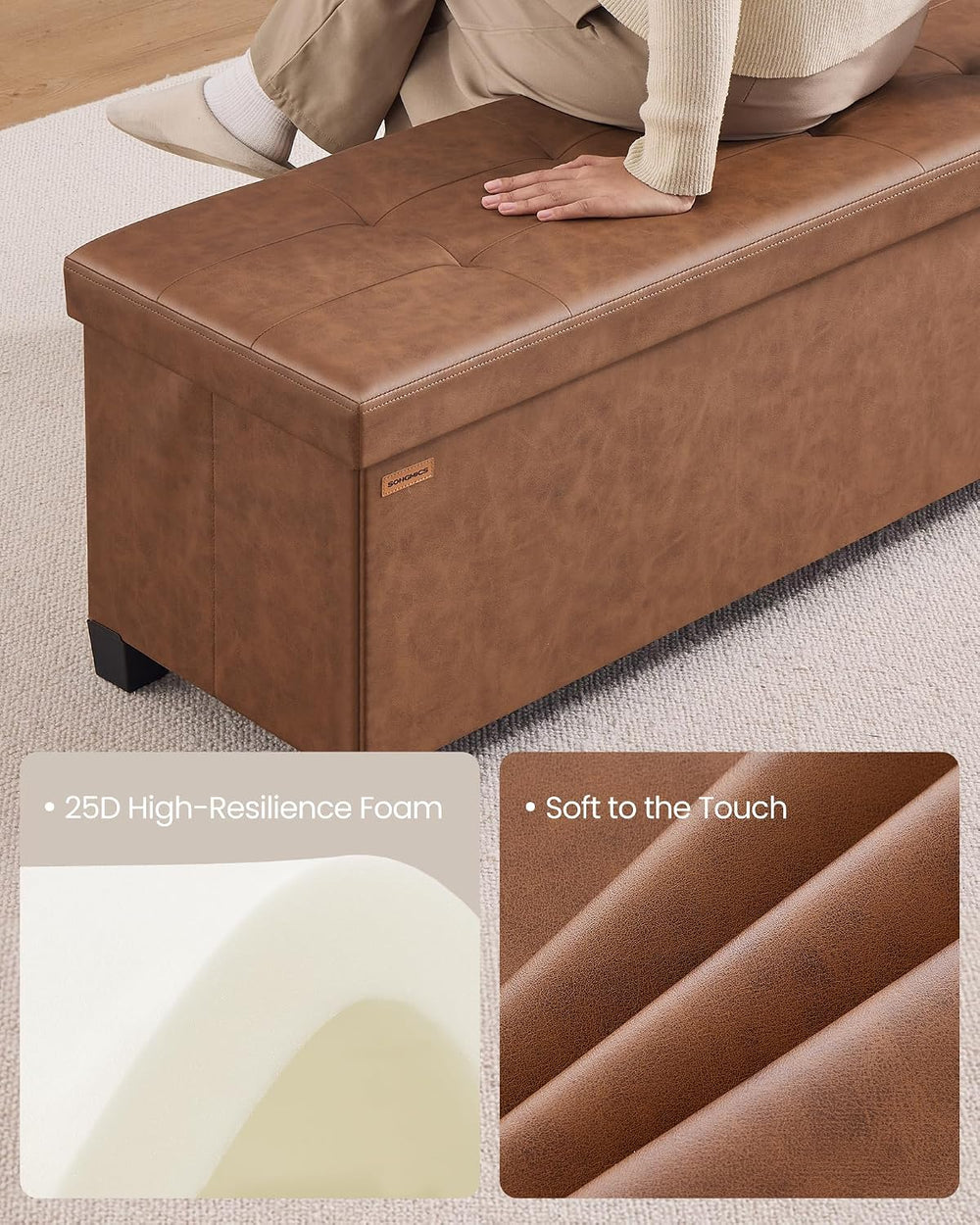 SONGMICS Storage Ottoman Bench with Legs, Flipping Lid, 43.3 Inches | Folding...