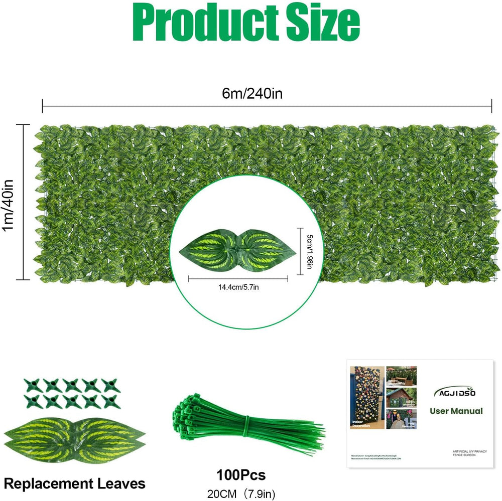 Artificial Ivy Privacy Fence Screen(No Assembly Required), 240"x40"...