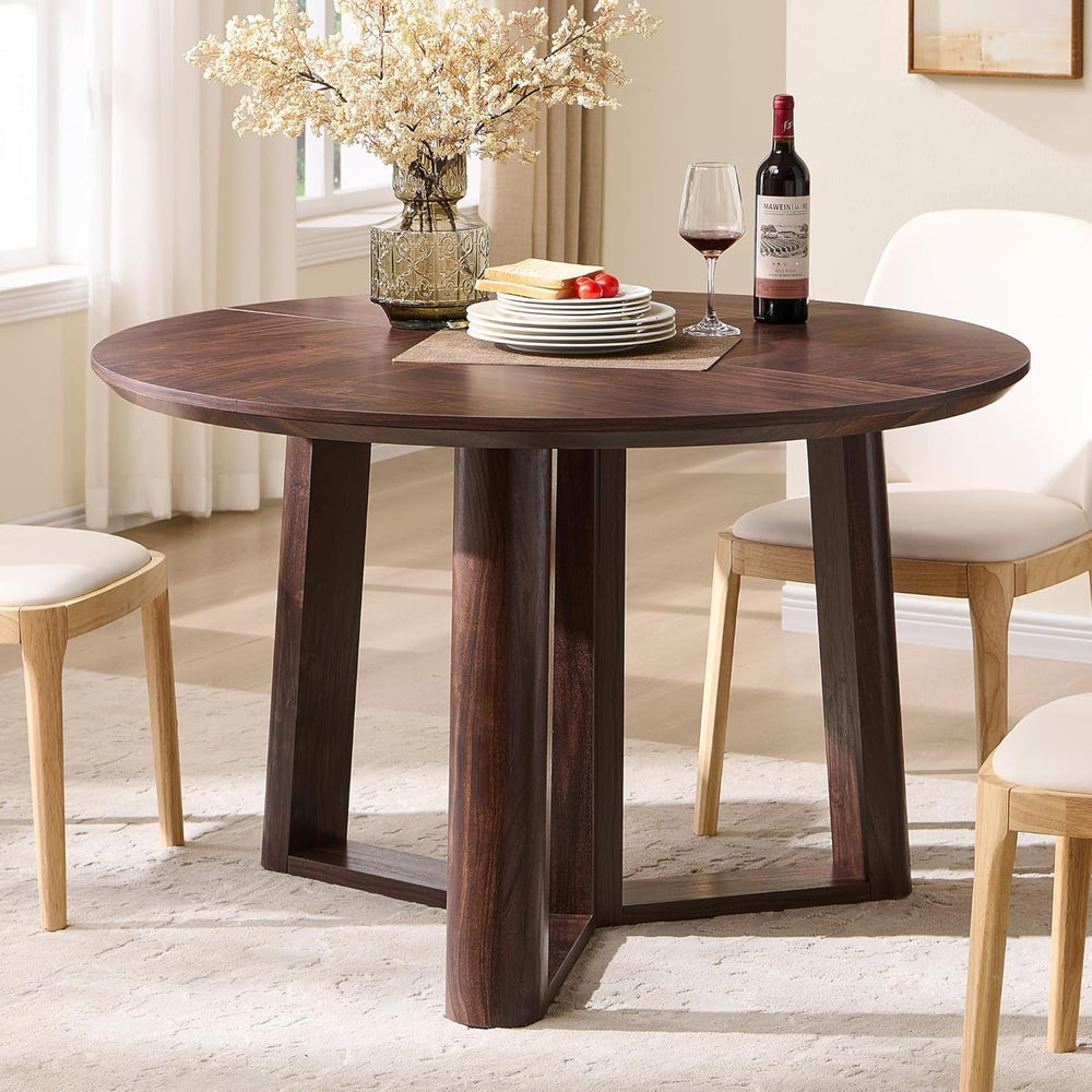 OKD 47" Dining Table for 4-6, Round Dining Room Table with Triangular St...