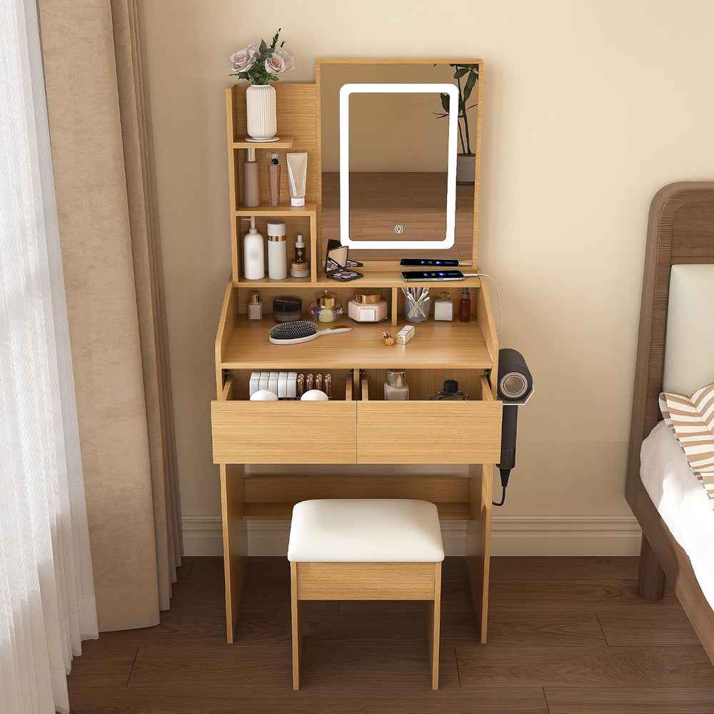 Small Makeup Vanity Desk with Light and Mirror,23.6" Compact Make up Dre...