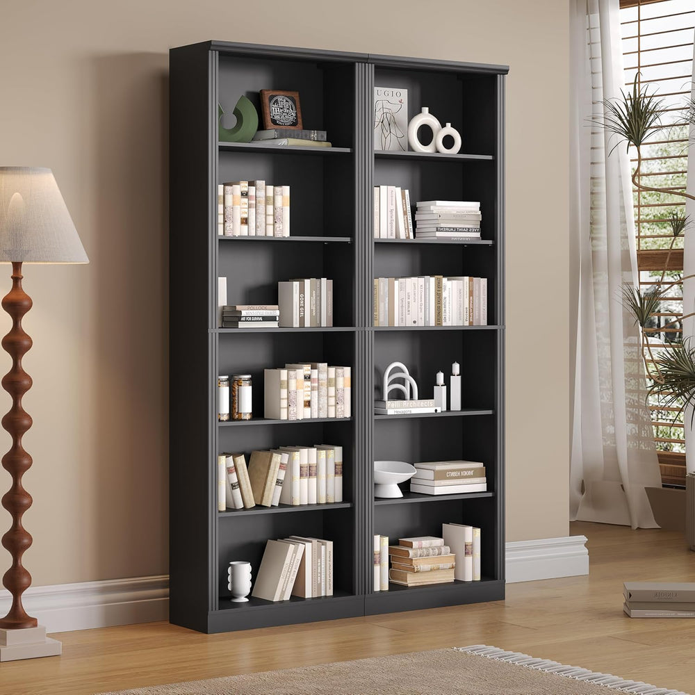 Thacuok 75" Tall Bookshelf Set of 2, 6 Tier Bookshelf with Adjustable Sh...