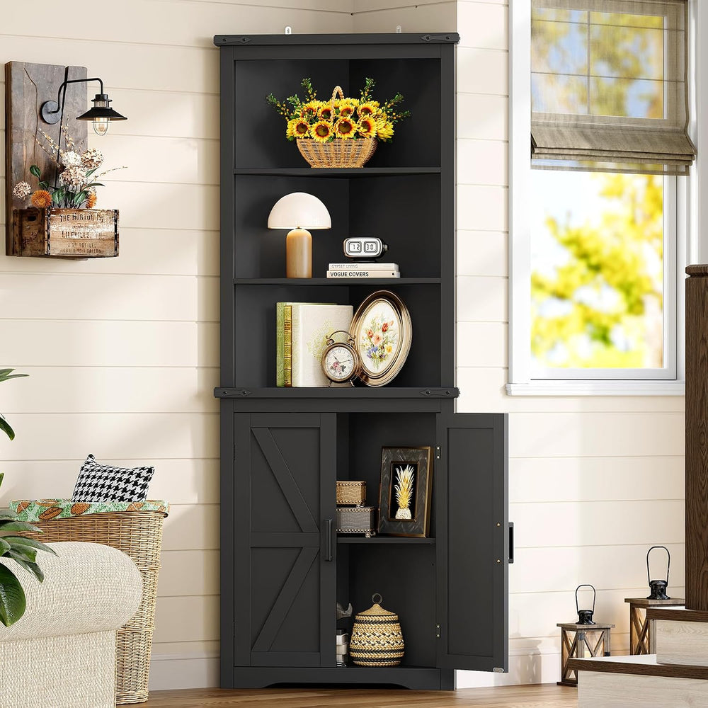 Farmhouse Corner Cabinet, 70.3" H Tall Corner Hutch with 5 Shelves &...